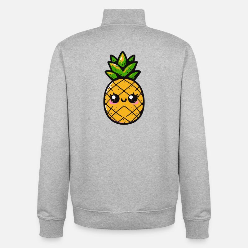 Ananas kawaii avec feuillage vert - Sweat zippé unisexe en coton bio Stanley/Stella - gris chiné
