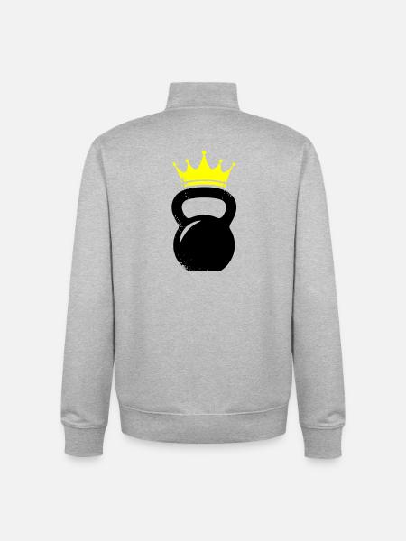 Kettlebell Crown Gym Logo - Unisex Organic Zip Sweatshirt by Stanley/Stella - heather grey