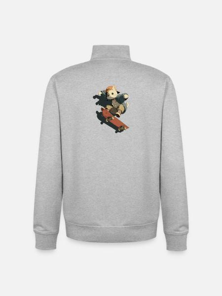 Skateboarding Cat Streetwear - Unisex Organic Zip Sweatshirt by Stanley/Stella - heather grey