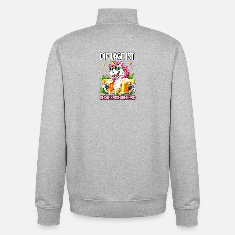 Fête de la Bière Licorne Ivresse - Sweat zippé unisexe en coton bio Stanley/Stella - gris chiné