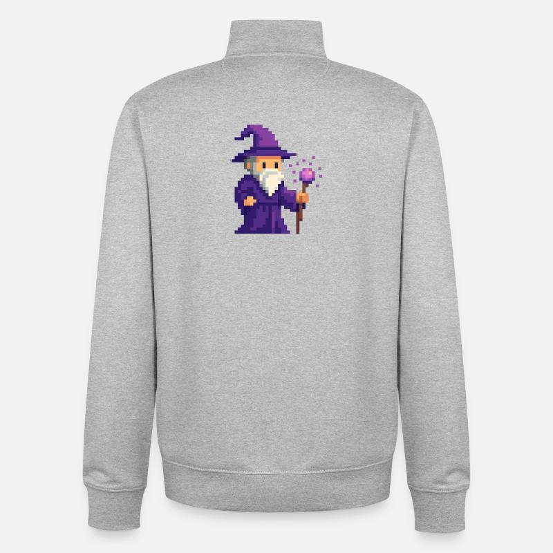 Pixel wizard dans le scintillement violet - Sweat zippé unisexe en coton bio Stanley/Stella - gris chiné