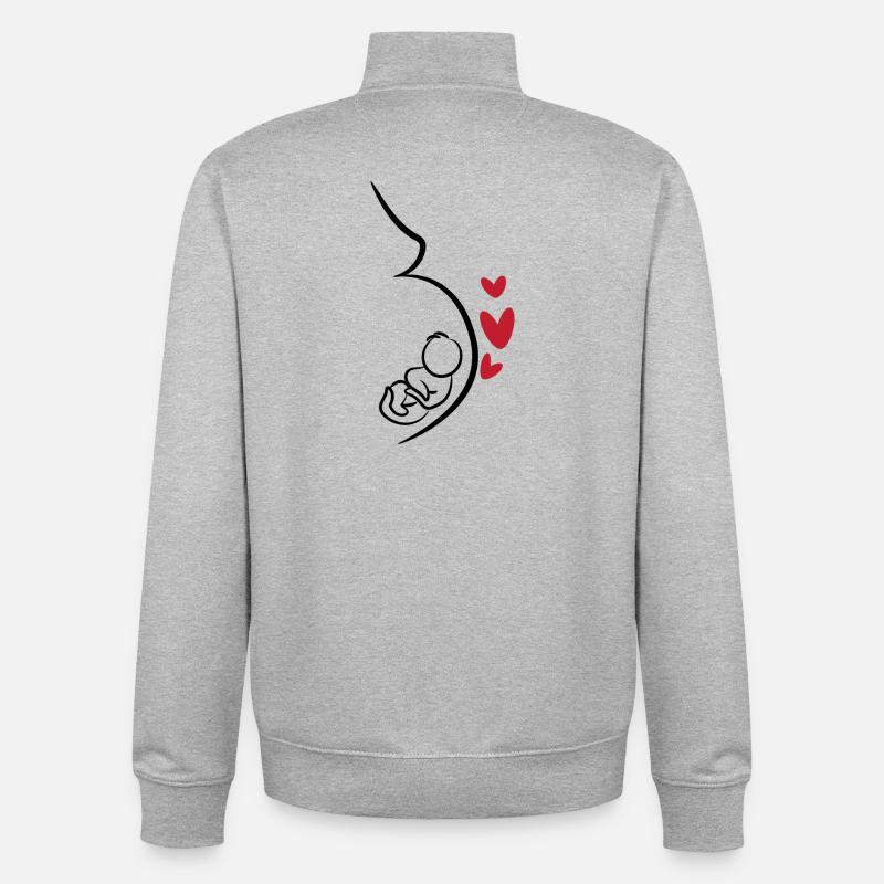 Bébé Ventre Grossesse Coeur Mère Enceinte - Sweat zippé unisexe en coton bio Stanley/Stella - gris chiné