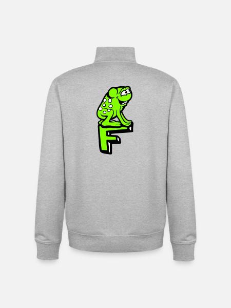 Letter F Frog Toad Name ABC Learning School - Unisex Organic Zip Sweatshirt by Stanley/Stella - heather grey