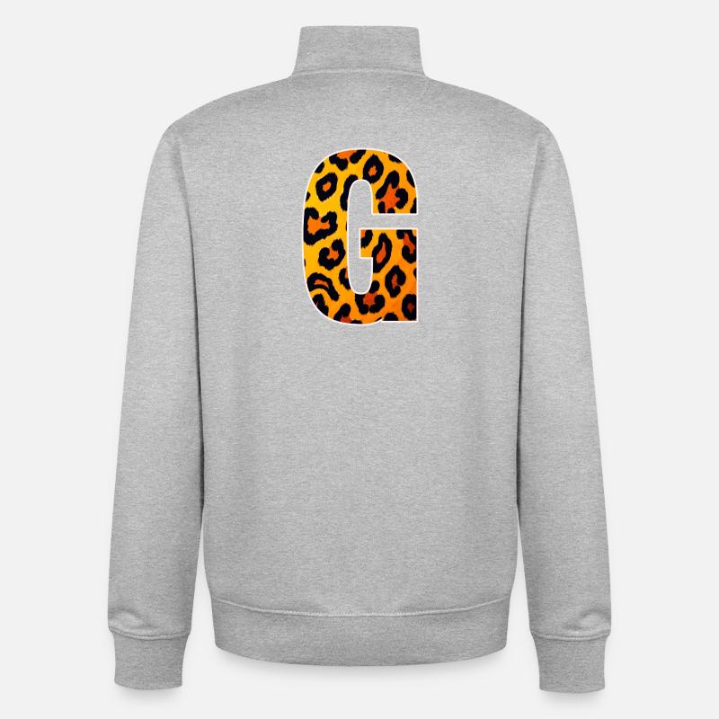 Leopard Print C-Letter Print - Unisex Organic Zip Sweatshirt by Stanley/Stella - heather grey