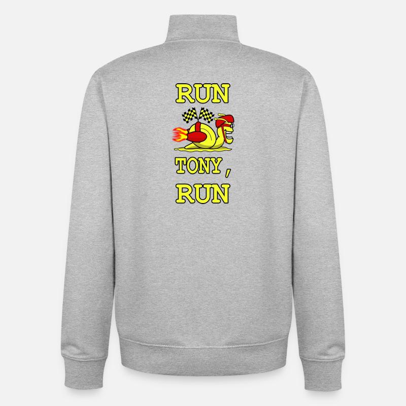Tony l’escargot jaune de course - Sweat zippé unisexe en coton bio Stanley/Stella - gris chiné