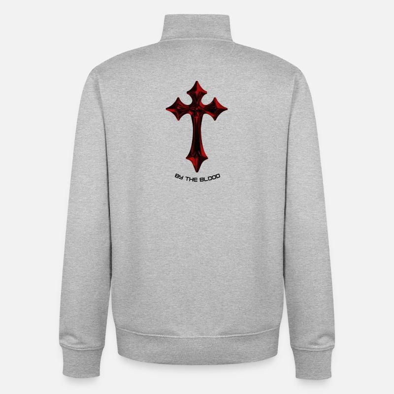 Talisman de la Croix gothique rouge - Sweat zippé unisexe en coton bio Stanley/Stella - gris chiné