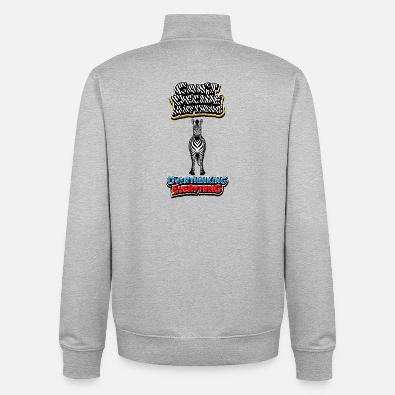 Zebra Overthinking Graphics - Sweat zippé unisexe en coton bio Stanley/Stella - gris chiné