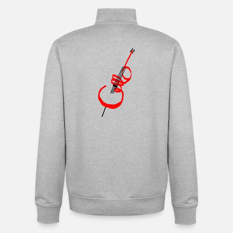 Lettrage violoncelle rouge - Sweat zippé unisexe en coton bio Stanley/Stella - gris chiné