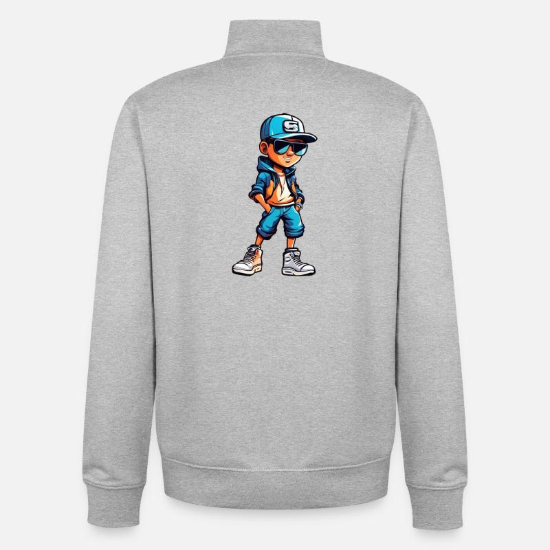 Cool jeune garçon de dessin animé - Sweat zippé unisexe en coton bio Stanley/Stella - gris chiné