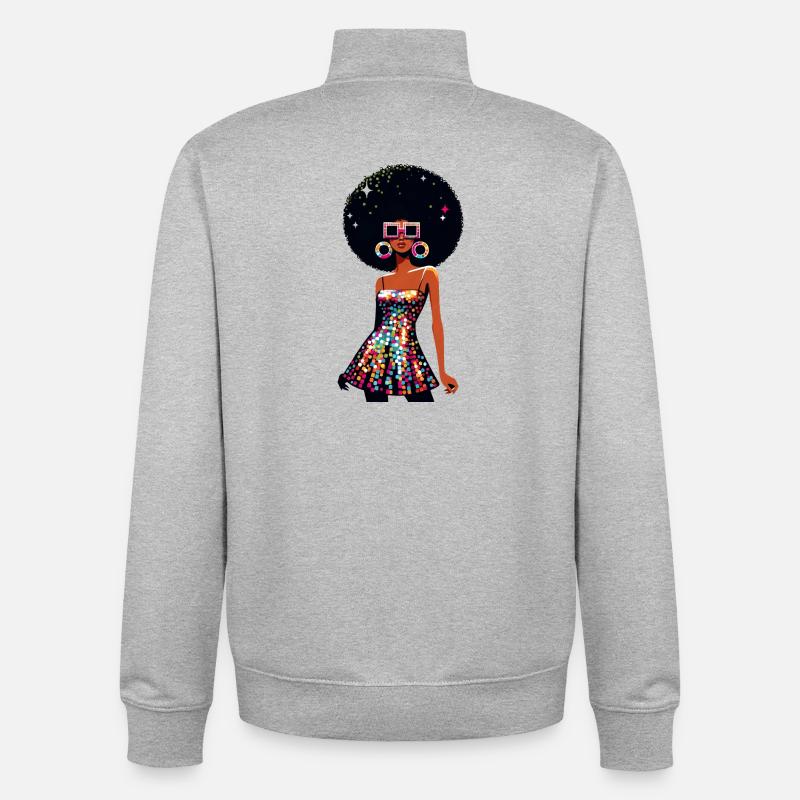Disco Afro Glam Sequins Design - Sweat zippé unisexe en coton bio Stanley/Stella - gris chiné