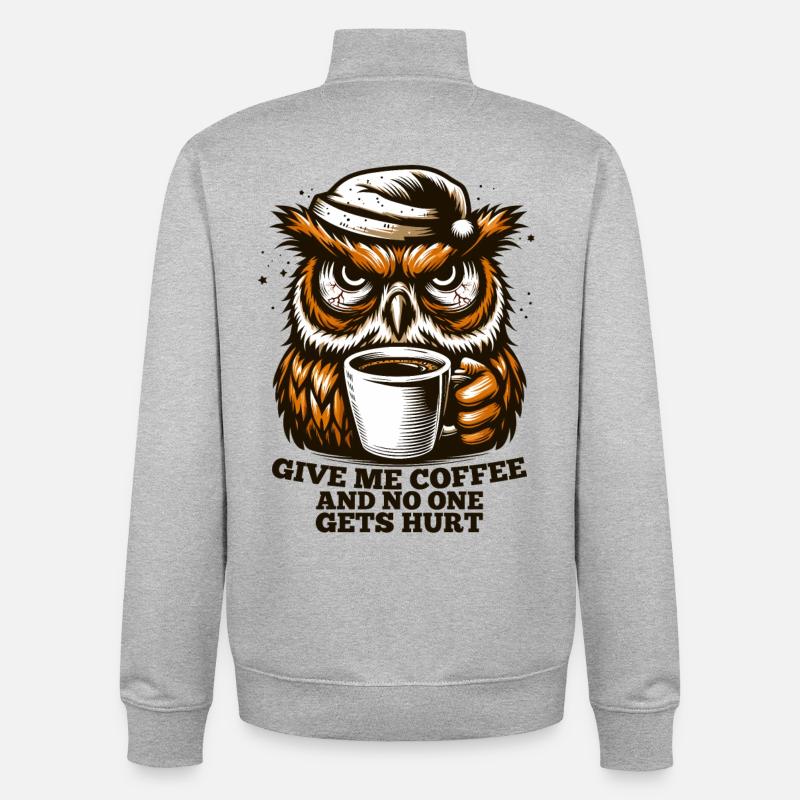 Eule Kaffee müde Geschenk - Unisex Organic Zip Sweatshirt von Stanley/Stella - Grau meliert