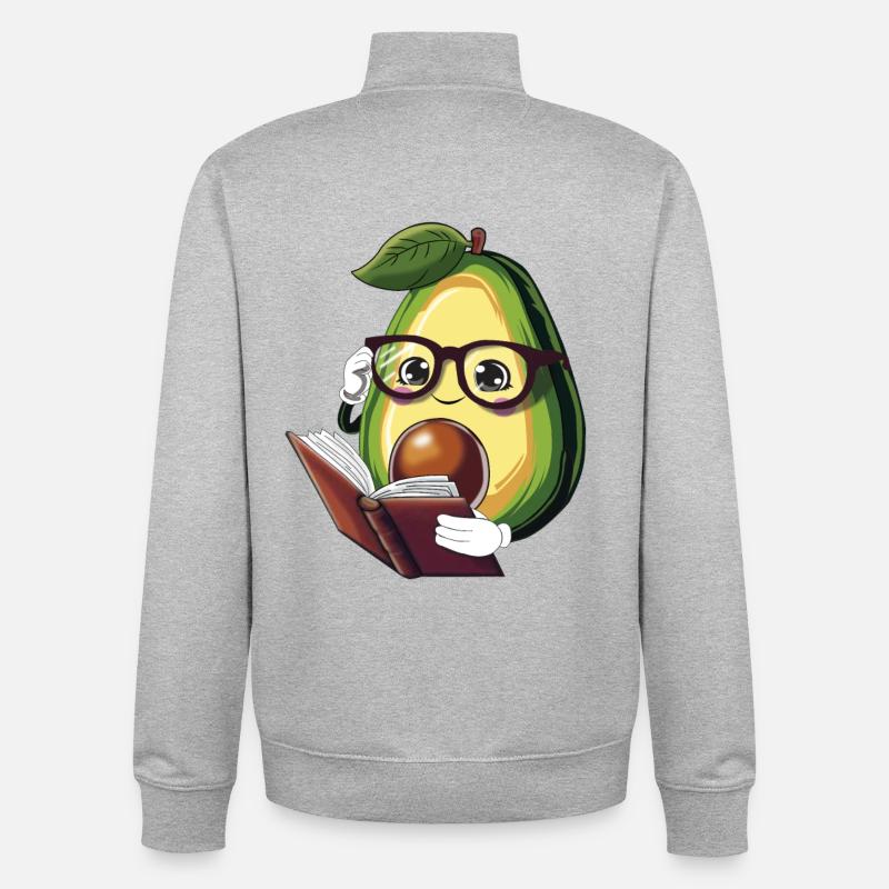 Avocado liest ein Buch – Bücherwurm - Unisex Organic Zip Sweatshirt von Stanley/Stella - Grau meliert