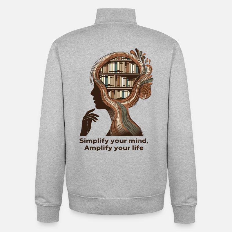 Simplify your mind Achtsamkeit Design - Sweat zippé unisexe en coton bio Stanley/Stella - gris chiné