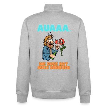 Auaaa die Rose hat gebissen Meme - Unisex Organic Zip Sweatshirt von Stanley/Stella - Grau meliert - Hinten - AI Model Male 185 light (185cm)