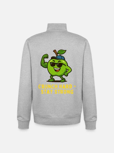 Crunch Hard Stay Strong - Apple Cartoon - Unisex Organic Zip Sweatshirt by Stanley/Stella - heather grey