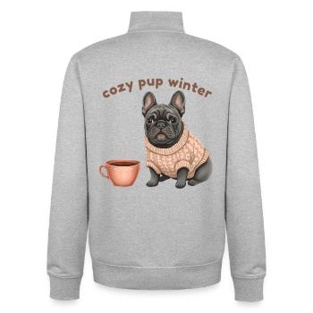 Cozy Pup Winter – French Bulldog Hygge Design - Unisex Organic Zip Sweatshirt von Stanley/Stella - Grau meliert - Hinten - AI Model Male 185 light (185cm)