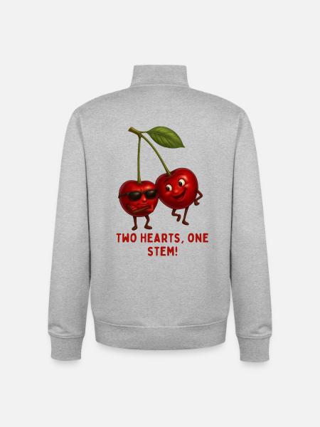 KirschenDuo: Two Hearts, One Stem - Unisex Organic Zip Sweatshirt by Stanley/Stella - heather grey