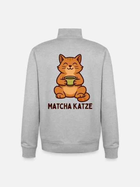 Matcha Katze Teegenuss - Unisex Organic Zip Sweatshirt von Stanley/Stella - Grau meliert