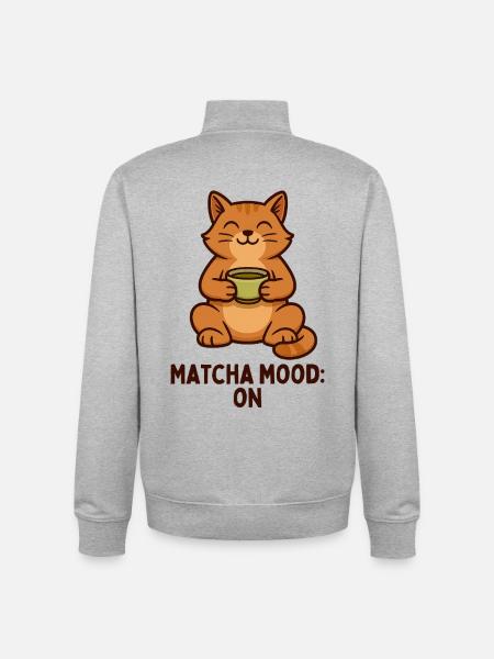 Matcha Mood Katze mit Teebecher - Unisex Organic Zip Sweatshirt von Stanley/Stella - Grau meliert