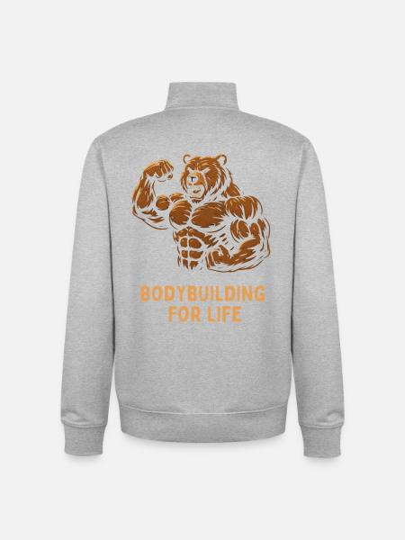 Bear Bodybuilder Power Motif - Unisex Organic Zip Sweatshirt by Stanley/Stella - heather grey