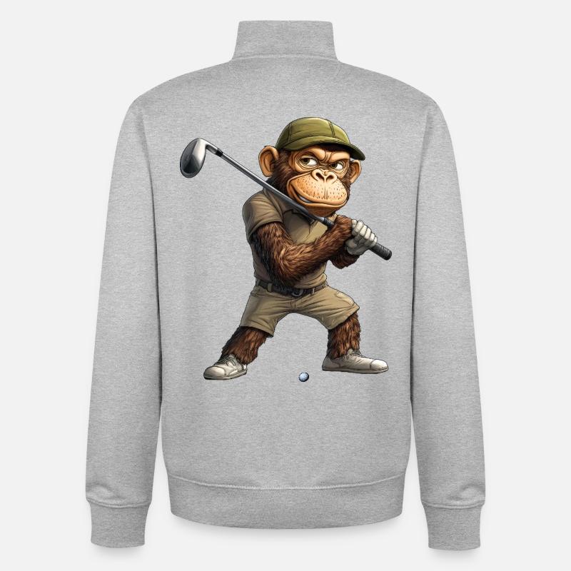 Monkey Golf / Golfeur Monkey - Sweat zippé unisexe en coton bio Stanley/Stella - gris chiné