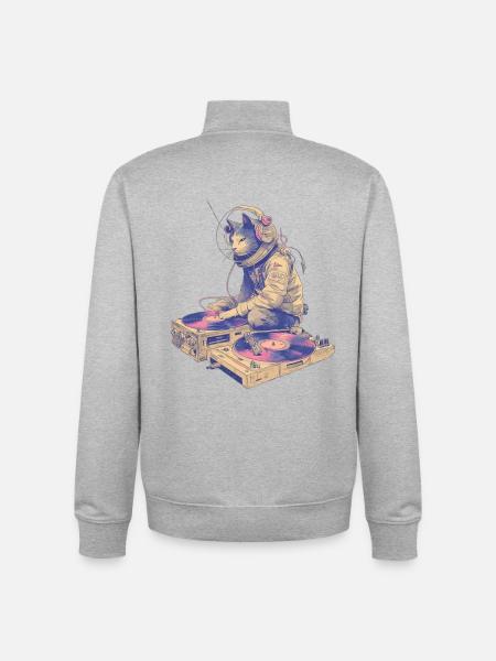 Cat DJ at the turntable - Unisex Organic Zip Sweatshirt by Stanley/Stella - heather grey