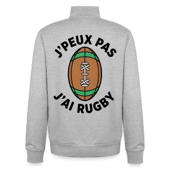 Retro Rugby Ball Green Brown - Unisex Organic Zip Sweatshirt by Stanley/Stella - heather grey - Back - AI Model Male 185 light (185cm)
