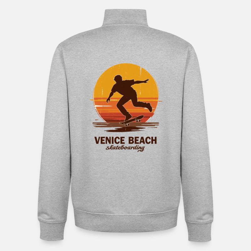 Venice Beach Sunset Skateboarder - Unisex Organic Zip Sweatshirt von Stanley/Stella - Grau meliert