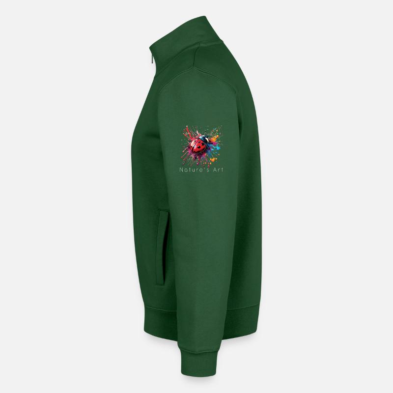Colorful Ladybug Design, Nature's Art, White Text Unisex Organic Zip Sweatshirt by Stanley/Stella