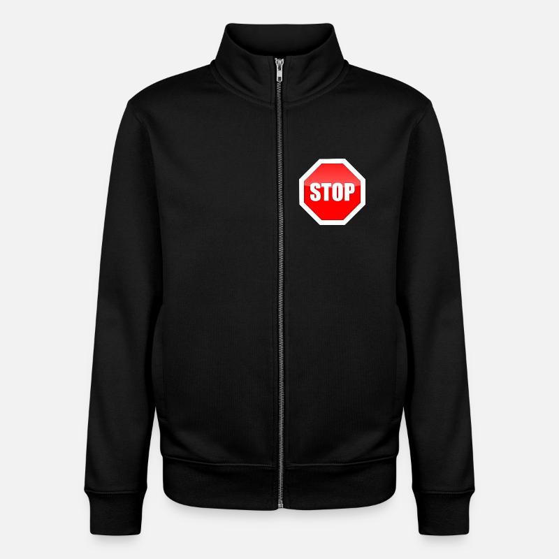 Impression graphique de plaque STOP rouge - Sweat zippé unisexe en coton bio Stanley/Stella - noir