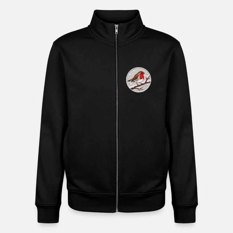 Robin brodé sur une brindille (imprimé) - Sweat zippé unisexe en coton bio Stanley/Stella - noir
