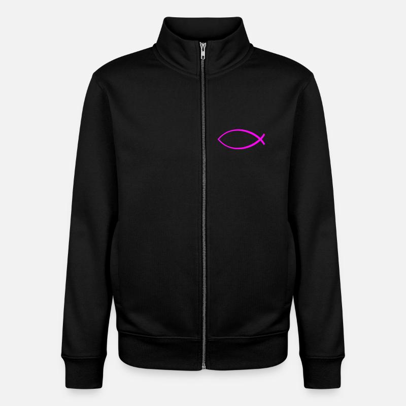 Ichtus fish solid pink - Unisex Organic Zip Sweatshirt by Stanley/Stella - black