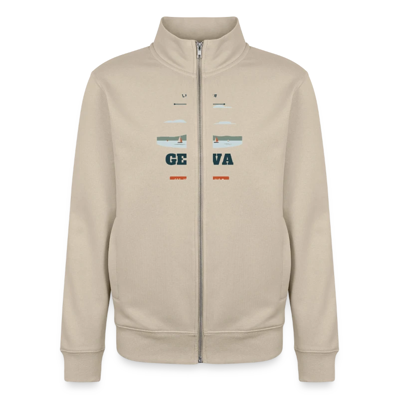 Geneva badge on a unisex organic zip sweatshirt by stanley/stella