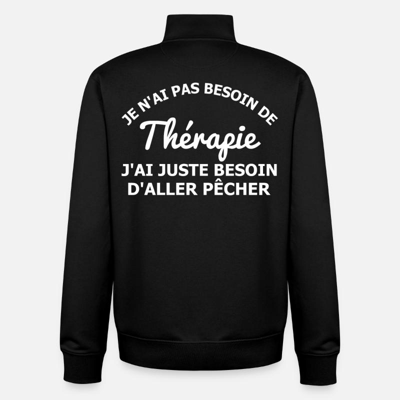 Pêcher est ma thérapie - Sweat zippé unisexe en coton bio Stanley/Stella - noir