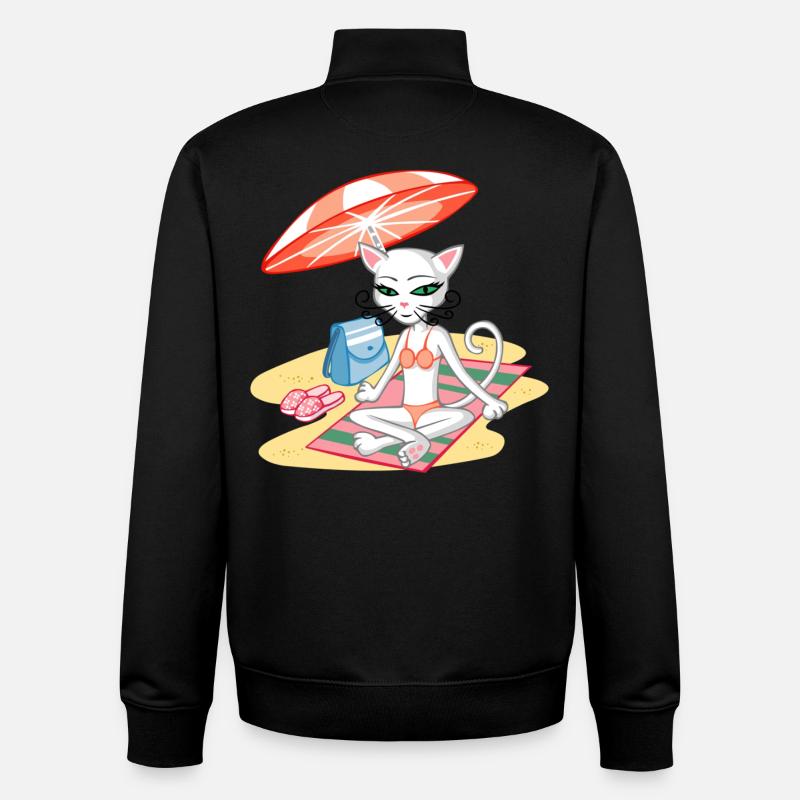 Chat sur la plage - Sweat zippé unisexe en coton bio Stanley/Stella - noir