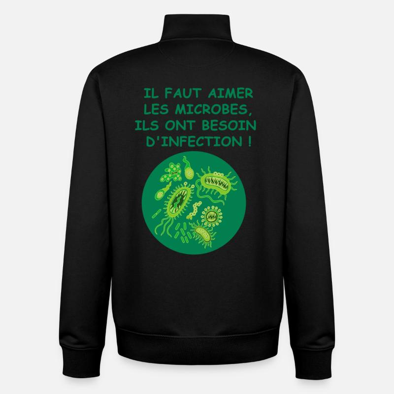 Les microbes - Sweat zippé unisexe en coton bio Stanley/Stella - noir