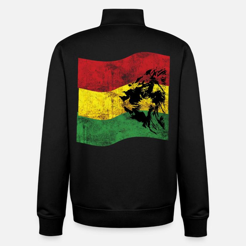 Lion Reggae Drapeau - Sweat zippé unisexe en coton bio Stanley/Stella - noir