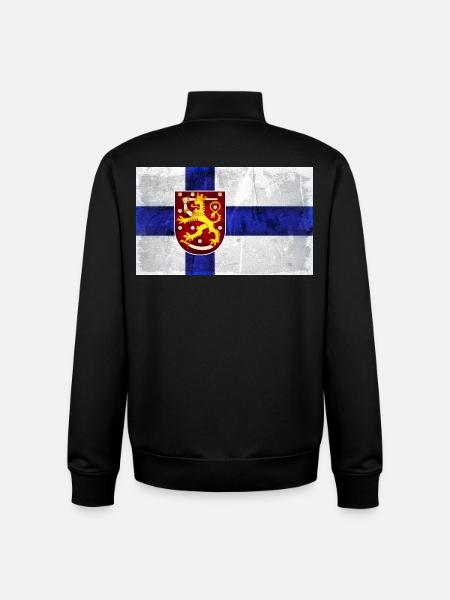 Suomen lippuleijona - Unisex vetoketjullinen collegepaita luomupuuvillasta Stanley/Stellalta - musta