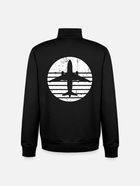 Airplane silhouette with retro line design - Unisex Organic Zip Sweatshirt by Stanley/Stella - black