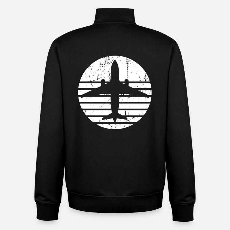 Flugzeug Silhouette mit Retro Line Design - Unisex Organic Zip Sweatshirt von Stanley/Stella - Schwarz