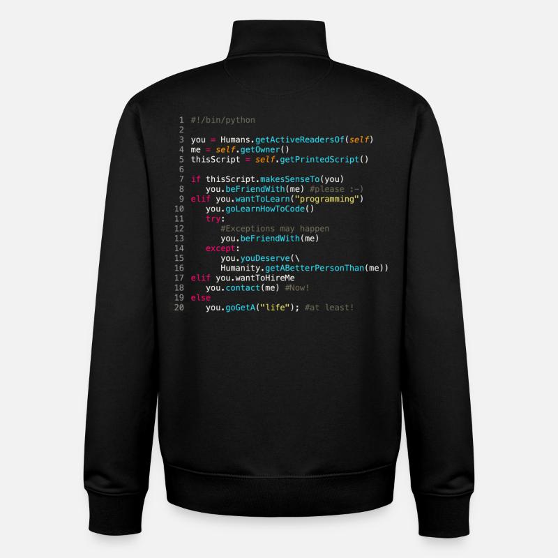 Sei mit Programmierern befreundet (in Python) - Unisex Organic Zip Sweatshirt von Stanley/Stella - Schwarz