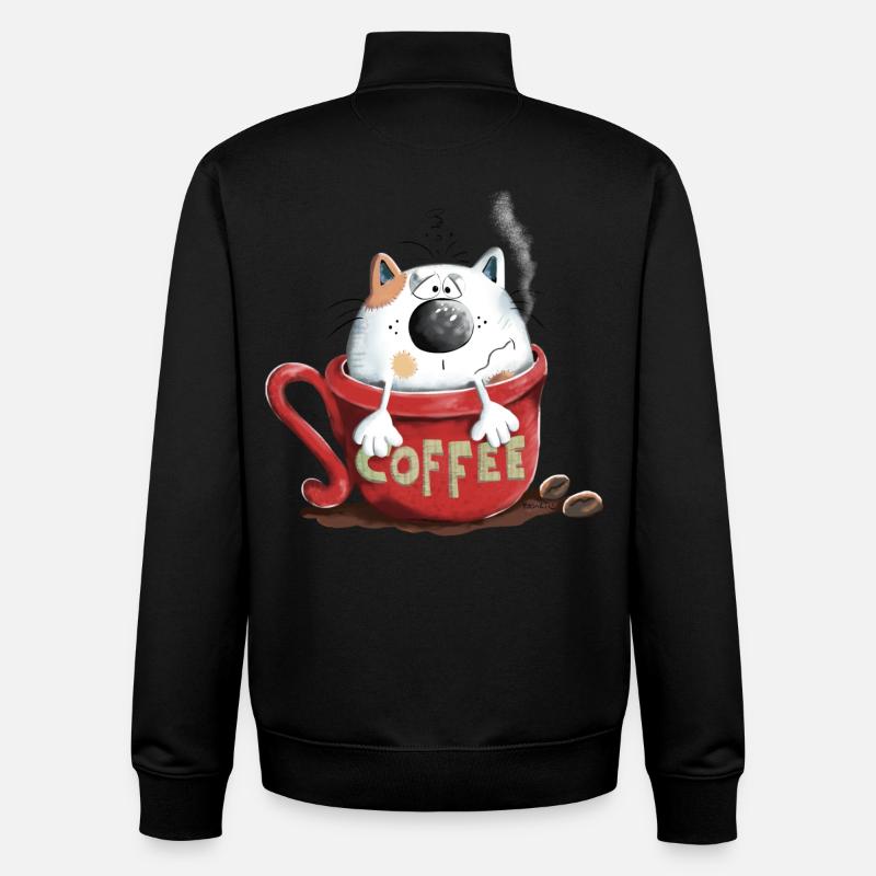 Chat et café - Sweat zippé unisexe en coton bio Stanley/Stella - noir