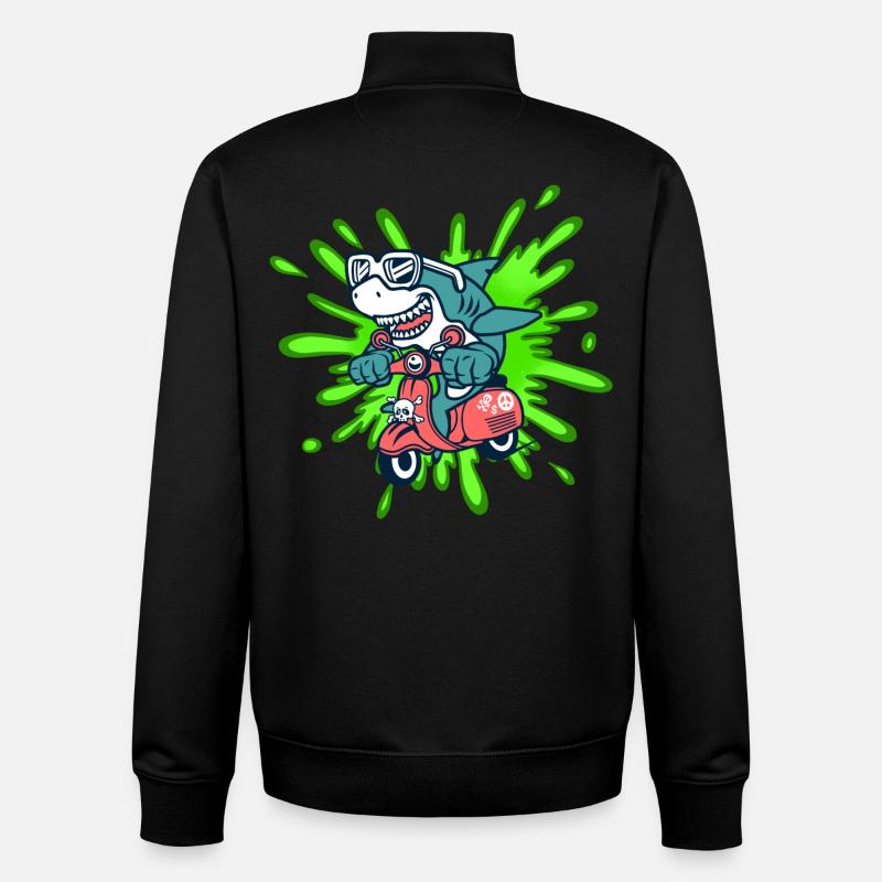 Shark Funny Vélomoteur Cyclomoteur Roller Comic - Sweat zippé unisexe en coton bio Stanley/Stella - noir