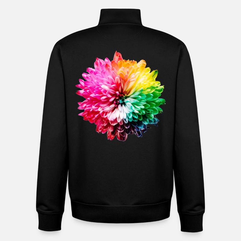 Chrysanthème Arc-en-ciel - Sweat zippé unisexe en coton bio Stanley/Stella - noir