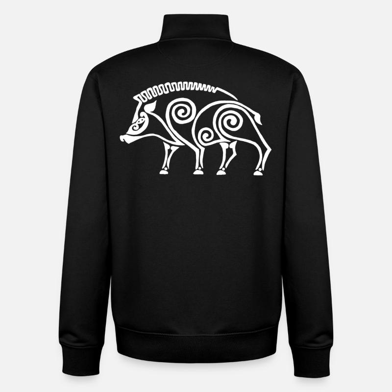 sanglier celte blanc - Sweat zippé unisexe en coton bio Stanley/Stella - noir