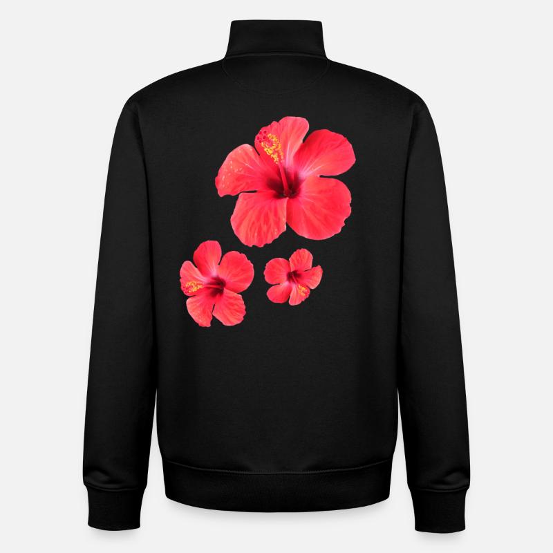 Fleurs d’hibiscus rouge Triple - Sweat zippé unisexe en coton bio Stanley/Stella - noir