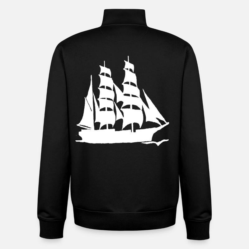 LARGE-FORMAT WHITE SAILBOAT - Unisex Organic Zip Sweatshirt by Stanley/Stella - black