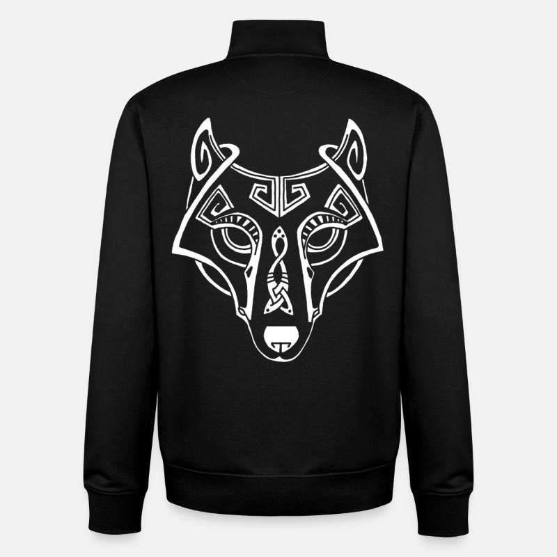 loup blanc celte - Sweat zippé unisexe en coton bio Stanley/Stella - noir