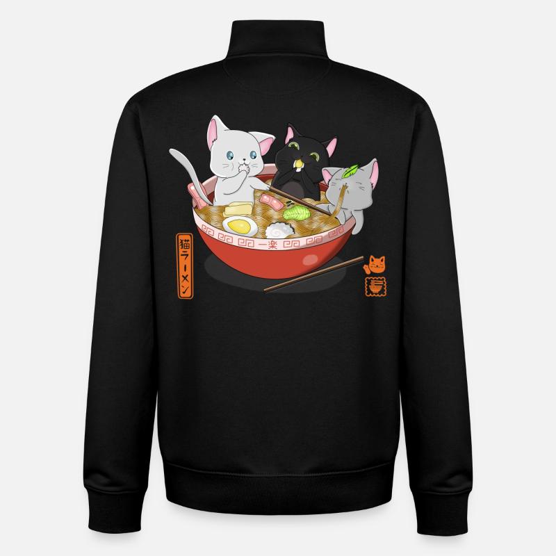 kawaii chats mangeant ramen japonais - Sweat zippé unisexe en coton bio Stanley/Stella - noir