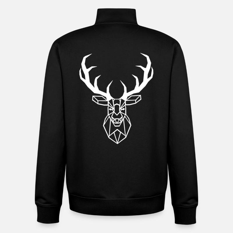 Cerf géométrique blanc - Sweat zippé unisexe en coton bio Stanley/Stella - noir